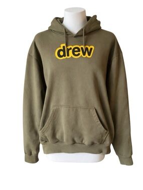 Drew House Women’s Olive Green Hoodie with Yellow and black. Size Medium.